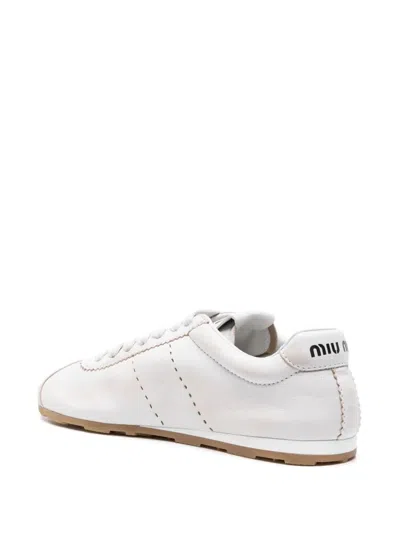Miu Miu Plume Sneaker In Ivory Leather Women In Multi