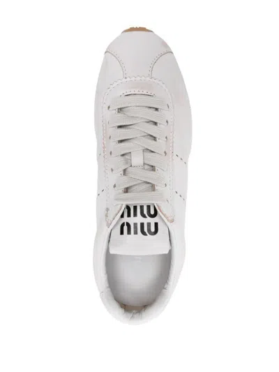 Miu Miu Plume Sneaker In Ivory Leather Women In Multi