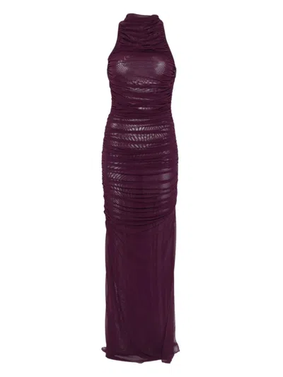 Amen Sleeveless Purple Mesh Draped Dress In Red
