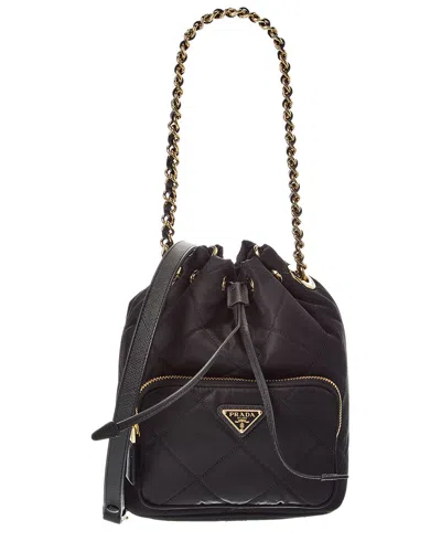 Prada Quilted Tessuto & Saffiano Leather Bucket Bag In Black