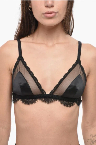 Dolce & Gabbana Satin Triangle Bra With Mesh Inserts In Black