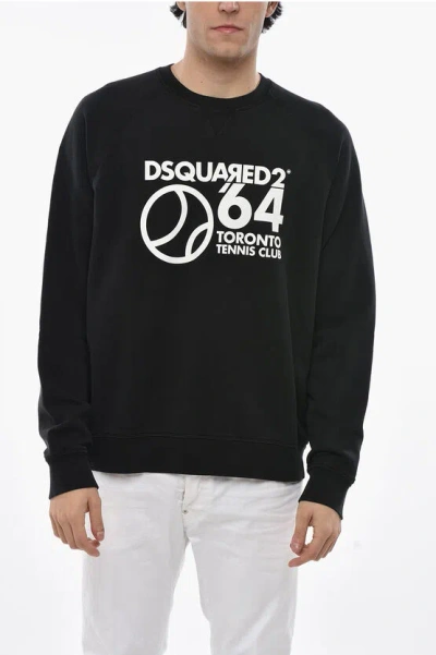 Dsquared2 Crew Neck Tennis Club Sweatshirt With Front Print In Black