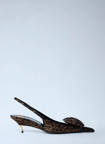 Saint Laurent Dakota Rose Leopard Satin Slingback Pumps In Animal Print