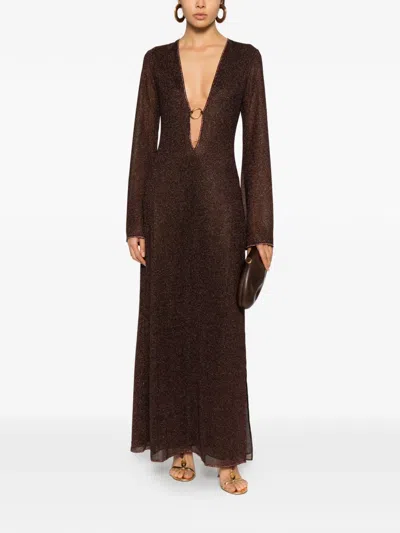 Oseree Ring V-neck Dress In Brown