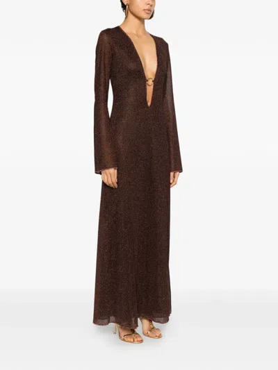 Oseree Ring V-neck Dress In Brown