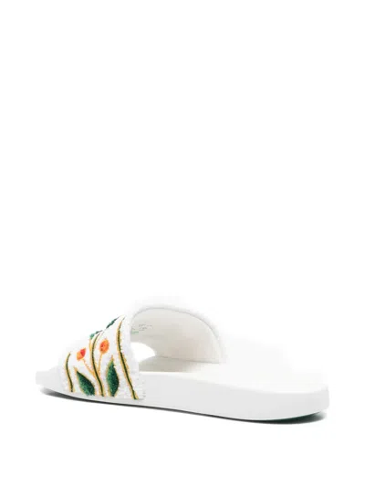 Casablanca Terry Slider Sandals Embroidered Strap Flat In White