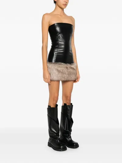 Cowboys Of Habit Pamela Strapless Faux-fur Mini Dress In Black