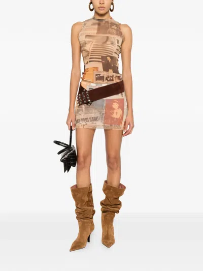 Jean Paul Gaultier Newspaper-print Mini Skirt In Neutral