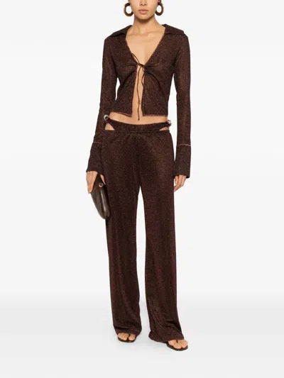 Oseree Beaded Detail Trousers In Brown