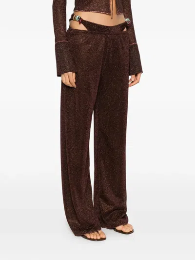 Oseree Beaded Detail Trousers In Brown