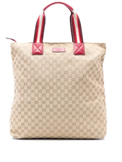 Pre-owned Gucci 2016-2025 Gg Canvas Web Tote Bag In Brown