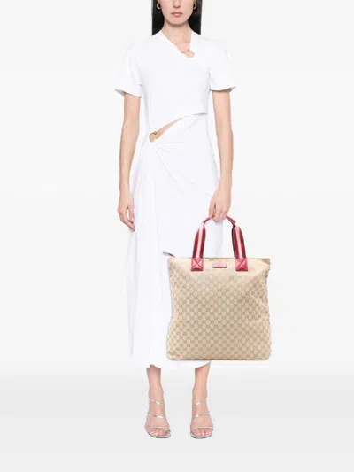 Pre-owned Gucci 2016-2025 Gg Canvas Web Tote Bag In Brown