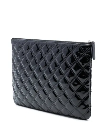 Pre-owned Chanel 2014-2015 Medium Quilted Patent Double Stitch O Case Clutch Bag In Black