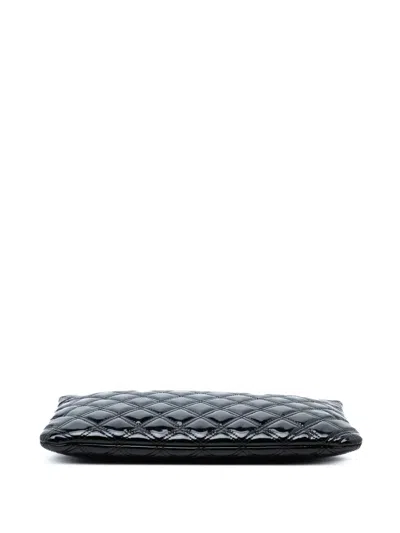 Pre-owned Chanel 2014-2015 Medium Quilted Patent Double Stitch O Case Clutch Bag In Black