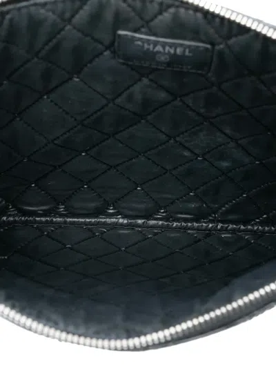 Pre-owned Chanel 2014-2015 Medium Quilted Patent Double Stitch O Case Clutch Bag In Black