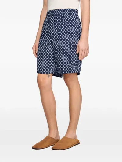 Sandro Geometric-pattern Shorts In Blue