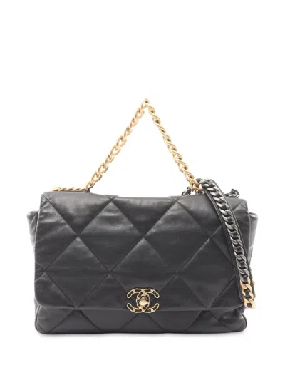 Pre-owned Chanel 2021 Maxi Lambskin 19 Flap Satchel In Black