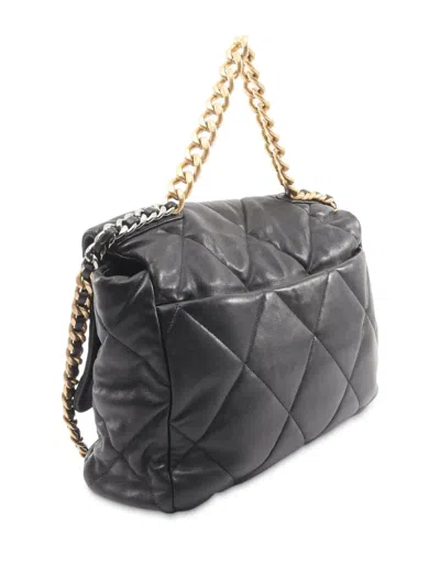 Pre-owned Chanel 2021 Maxi Lambskin 19 Flap Satchel In Black