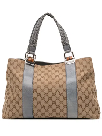 Pre-owned Gucci 2016-2025 Gg Canvas Bamboo Libeccio Tote Bag In Brown