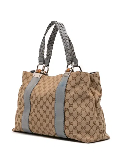 Pre-owned Gucci 2016-2025 Gg Canvas Bamboo Libeccio Tote Bag In Brown