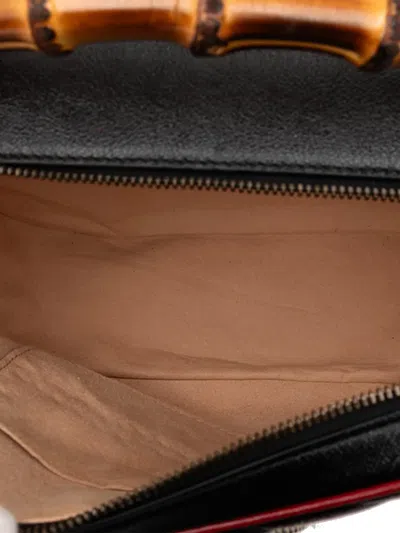 Pre-owned Gucci 2016-2025 Small Gg Marmont Matelasse Diagonal Leather Torchon Bamboo Satchel In Black