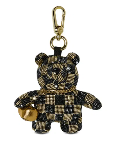 Sprayground Gold And Dangerous Checkered Teddy-bear Keyring In Multi