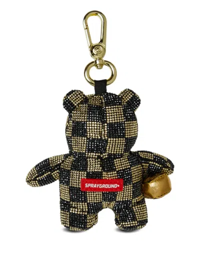 Sprayground Gold And Dangerous Checkered Teddy-bear Keyring In Multi