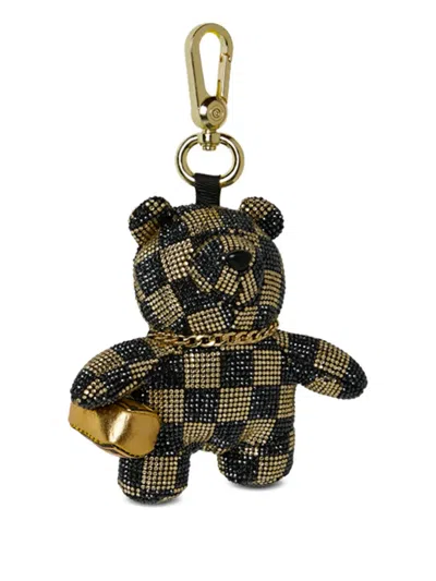Sprayground Gold And Dangerous Checkered Teddy-bear Keyring In Multi
