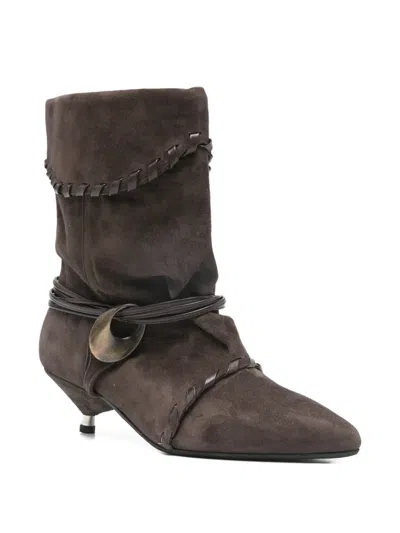 Gisel Moire Ariel Strap-detail Boots In Brown