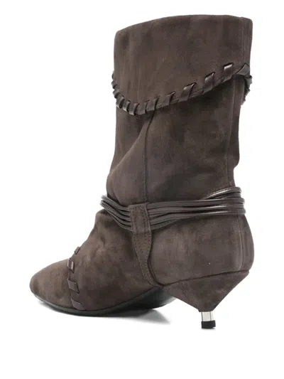 Gisel Moire Ariel Strap-detail Boots In Brown
