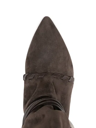 Gisel Moire Ariel Strap-detail Boots In Brown