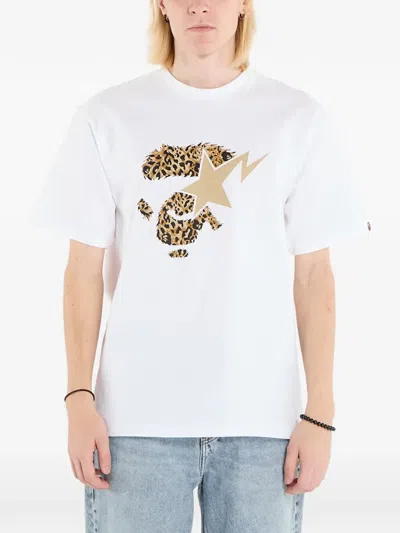 A Bathing Ape Wild Leopard Ape Face Sta T-shirt In White