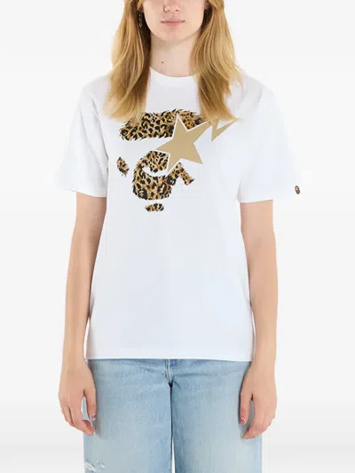 A Bathing Ape Wild Leopard Ape Face Sta T-shirt In White