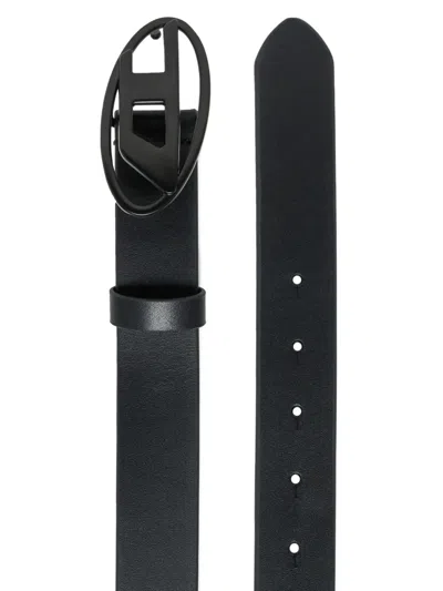 Diesel Logo-buckle Leather Belt In Black