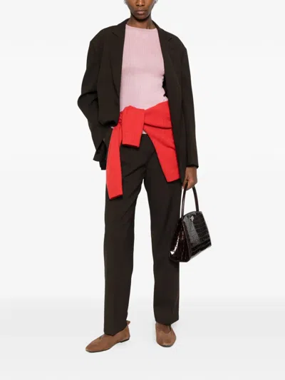 The Frankie Shop Bea Pleated Straight Trousers In Brown