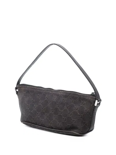 Pre-owned Gucci 2000-2015 Gg Denim Boat Shoulder Bag In Brown