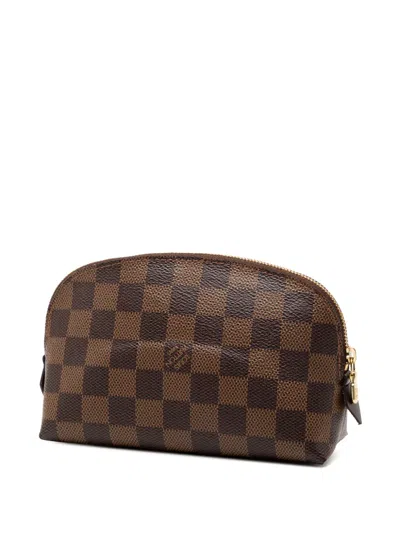 Pre-owned Louis Vuitton 2021-2025 Damier Ebene Cosmetic Pm Pouch In Brown