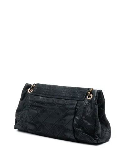Pre-owned Chanel 2011 Large Quilted Iridescent Calfskin Chic Quilt Accordion Flap Shoulder Bag In Black
