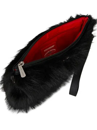 Sprayground Cray Faux-fur Clutch Bag In Black