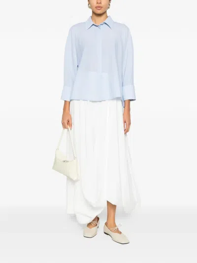 Fabiana Filippi Cropped Shirt In Cool Bistretch Wool In Blue