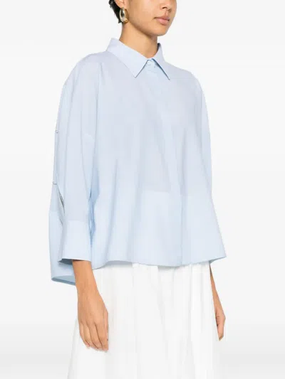 Fabiana Filippi Cropped Shirt In Cool Bistretch Wool In Blue