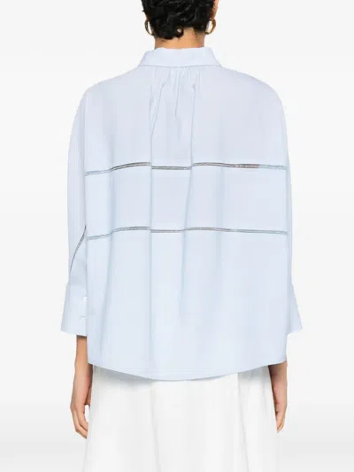 Fabiana Filippi Cropped Shirt In Cool Bistretch Wool In Blue