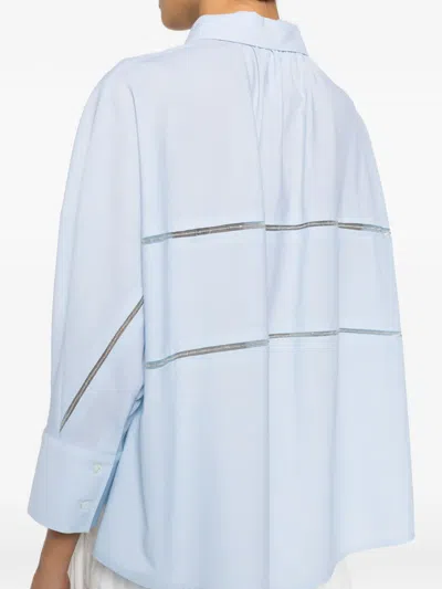 Fabiana Filippi Cropped Shirt In Cool Bistretch Wool In Blue