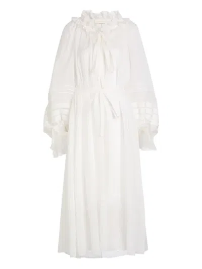 Zimmermann Ruffled Tie Midi Dress In White
