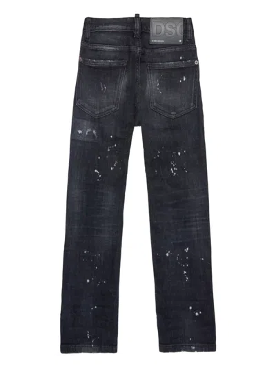 Dsquared2 Distressed Patchwork Junior Jeans In Black