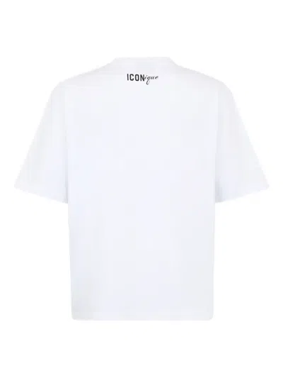 Dsquared2 Men White T-shirt With Front Print And Back Logo In Cotton Man In White