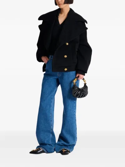 Balmain Double-breasted Peacoat In Black