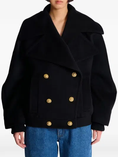 Balmain Double-breasted Peacoat In Black