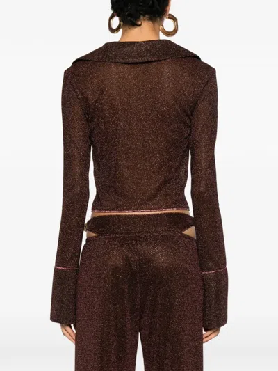Oseree Tie-detail Bell-sleeve Top In Brown