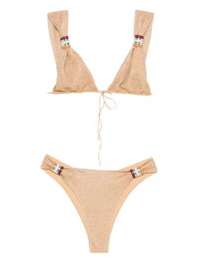 Oseree Two-piece Lace-up Bikini Set In Neutral